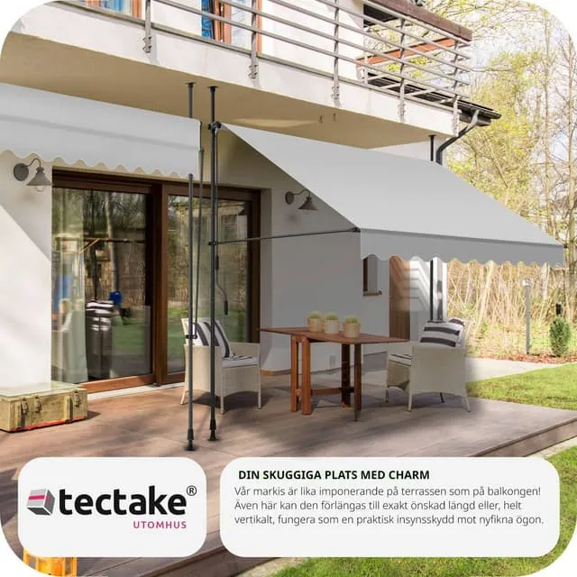 Awning with Hand Crank, Height Adjustable - 250 x 180 cm, Light Grey