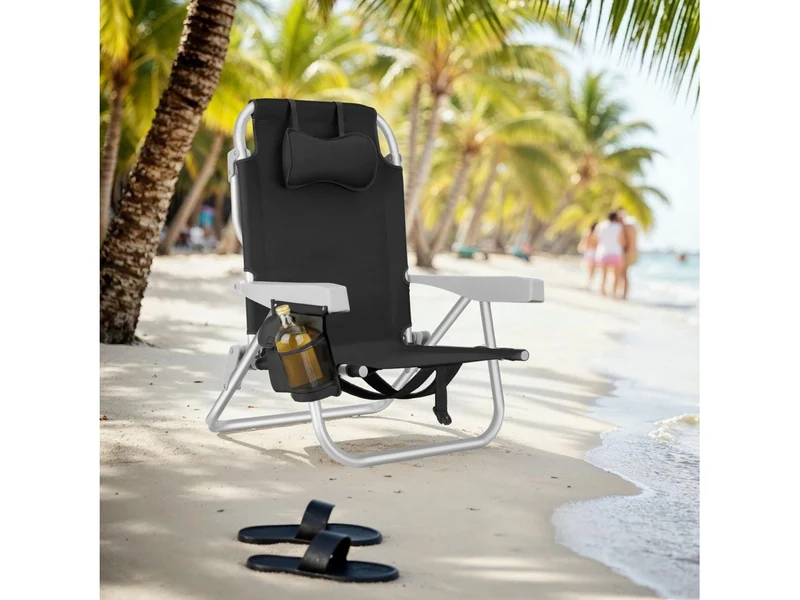Tectake Coral Aluminum Beach Chair, Foldable with Backpack Function, Black