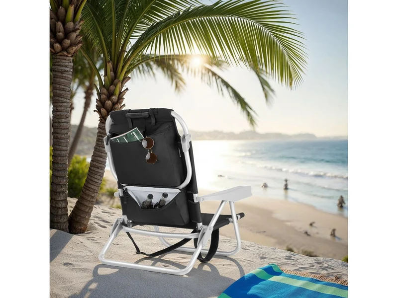 Tectake Coral Aluminum Beach Chair, Foldable with Backpack Function, Black