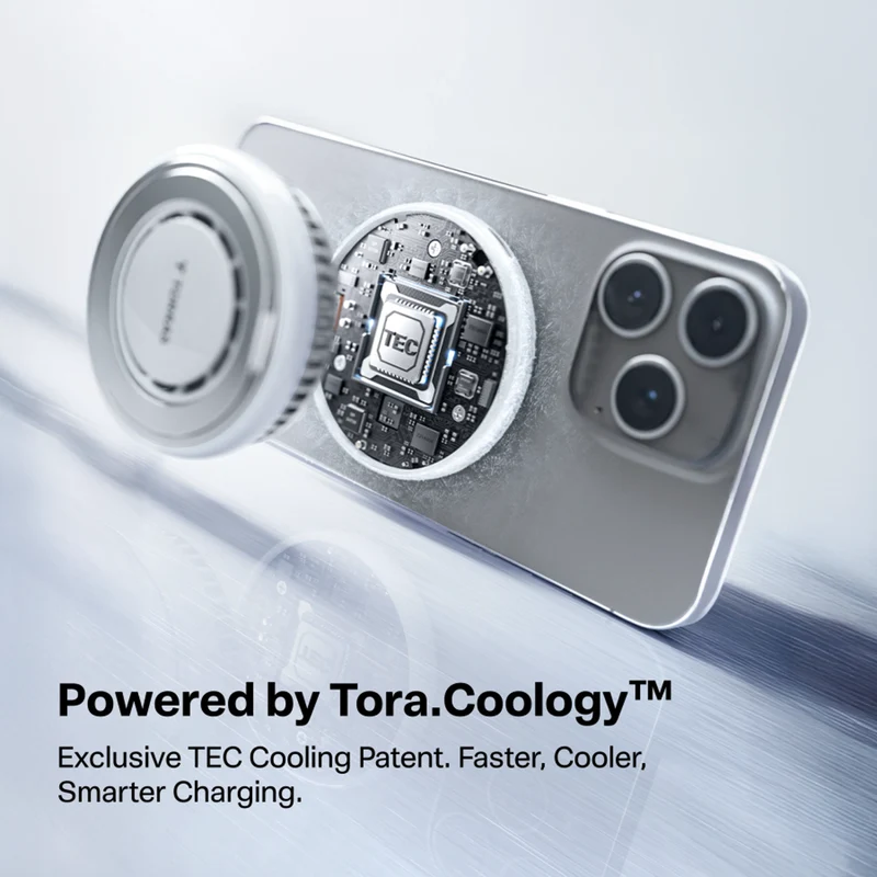 TORRAS Ostand PolarCircle 15W Trådløs MagSafe Oplader m. nedkøling og kickstand, Sort