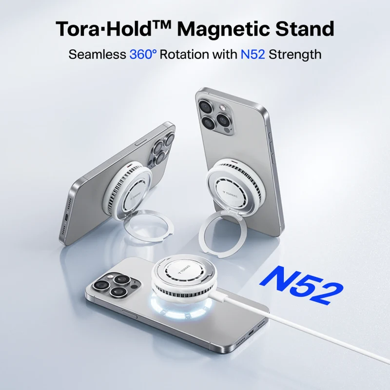 TORRAS Ostand PolarCircle 15W Trådløs MagSafe Oplader m. nedkøling og kickstand, Sort
