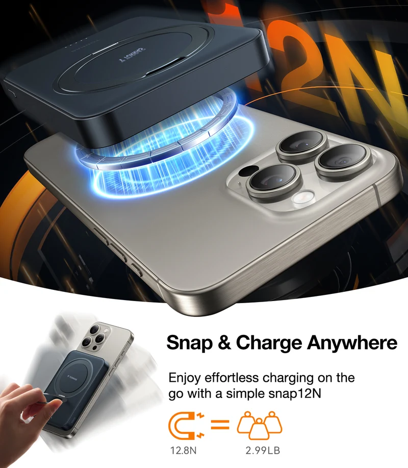 TORRAS Ostand 5.000 mAh MagSafe Powerbank m. Kickstand, Sort