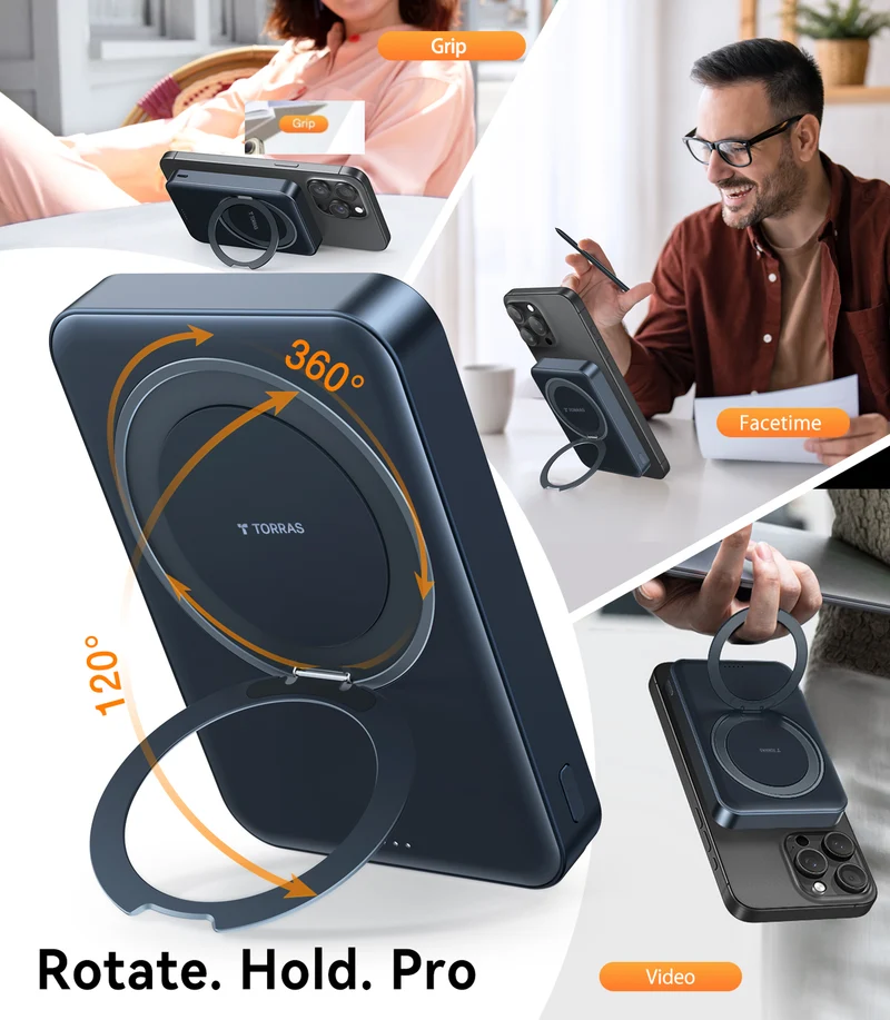 TORRAS Ostand 5.000 mAh MagSafe Powerbank m. Kickstand, Sort