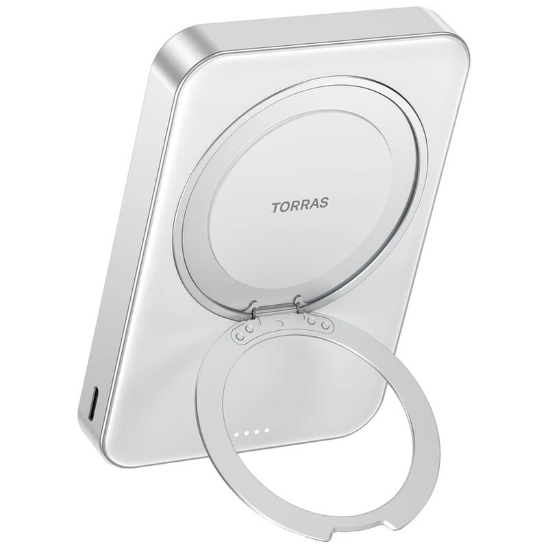TORRAS Ostand 5.000 mAh Powerbank m. kickstand og trådløs opladning, Hvid