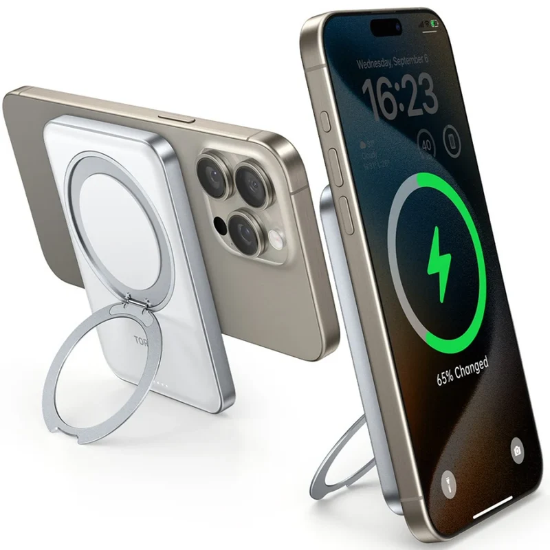 TORRAS Ostand 5.000 mAh Powerbank m. kickstand og trådløs opladning, Hvid