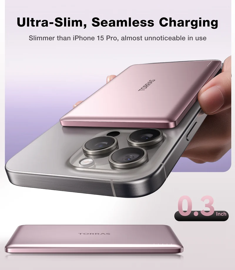TORRAS MiniMag 5.000 mAh MagSafe Powerbank m. USB-C PD 15W., Pink