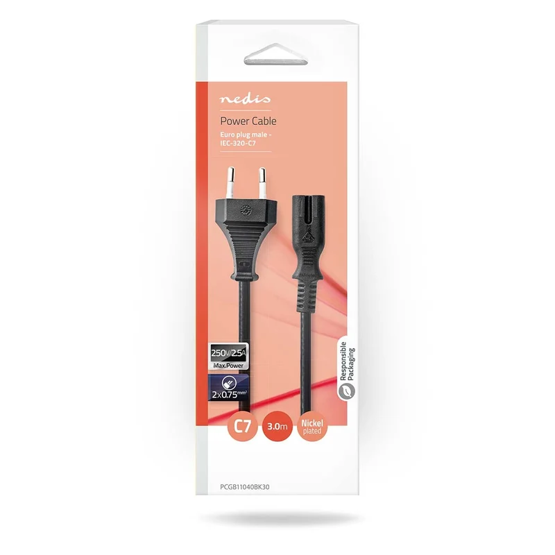 Stroomkabel Euro Male - IEC-320-C7 - Recht
