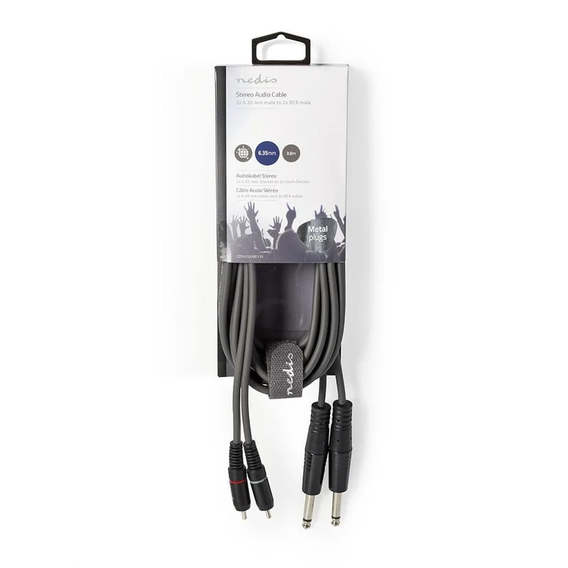 Stereo-Audiokabel 2x 6,35 mm Male - 2x RCA Male - Vernikkeld