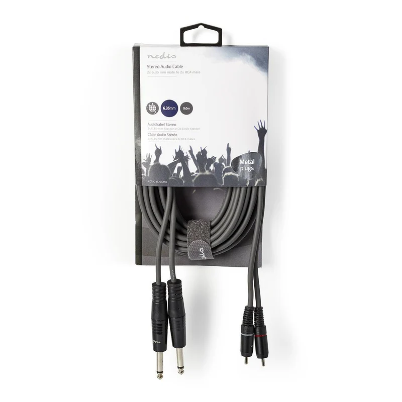 Stereo-Audiokabel 2x 6,35 mm Male - 2x RCA Male - Vernikkeld