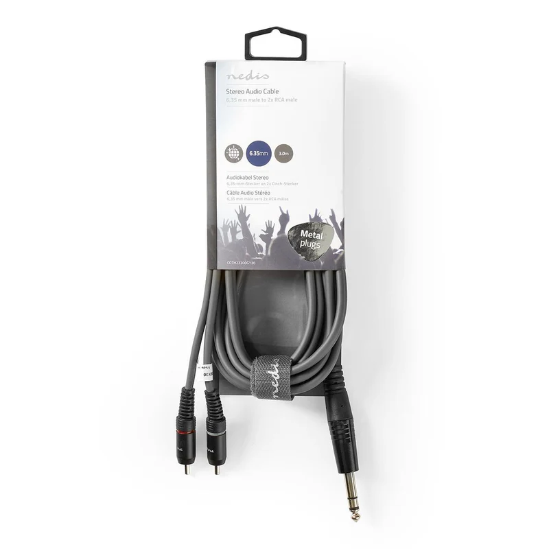 Stereo-Audiokabel 6,35 mm Male - 2x RCA Male - Vernikkeld