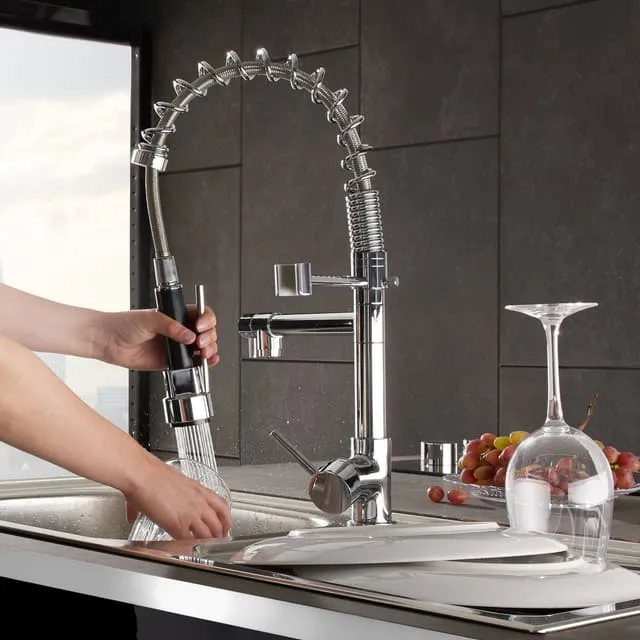 Tectake Kitchen Faucet Spiral Spring Armature 2 Water Taps, Grey