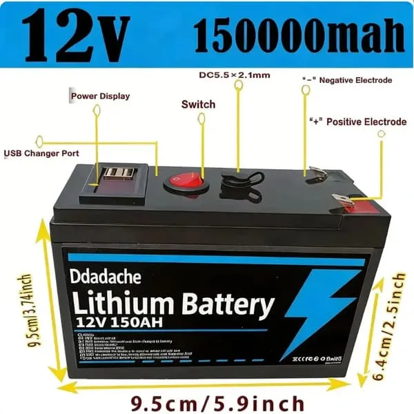 Lithium Battery, 150Ah Capacity, Built-in BMS Protection, 12V 150Ah Charger