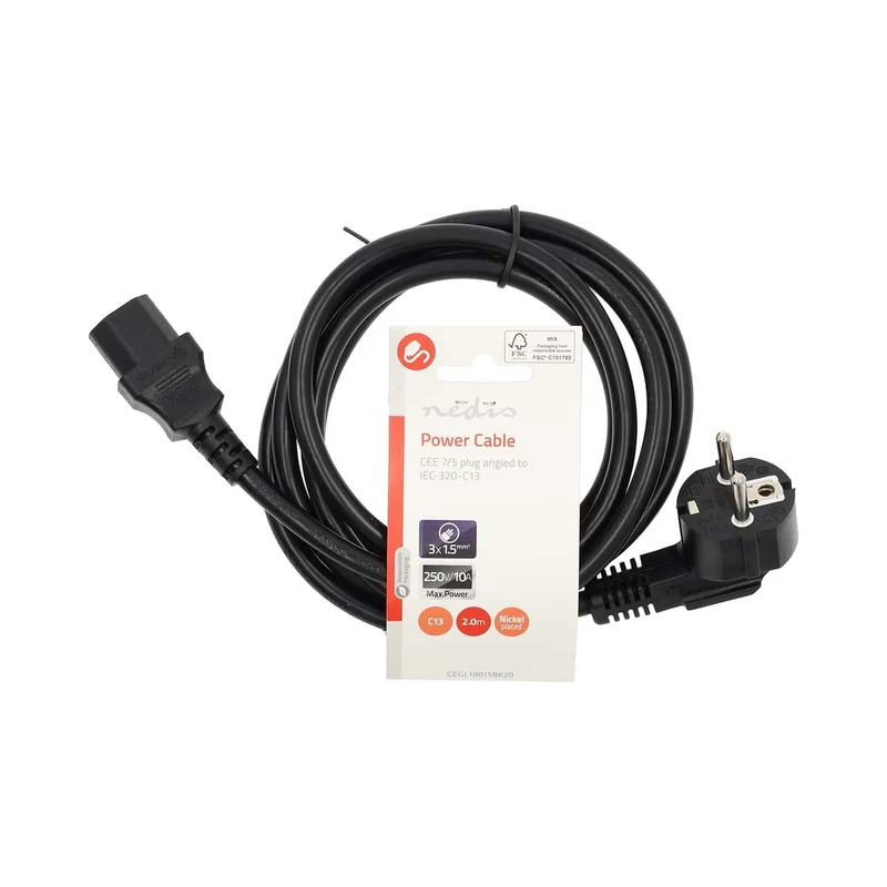 Stroomkabel Type F (CEE 7/7) Male - IEC-320-C13 - Gehoekt