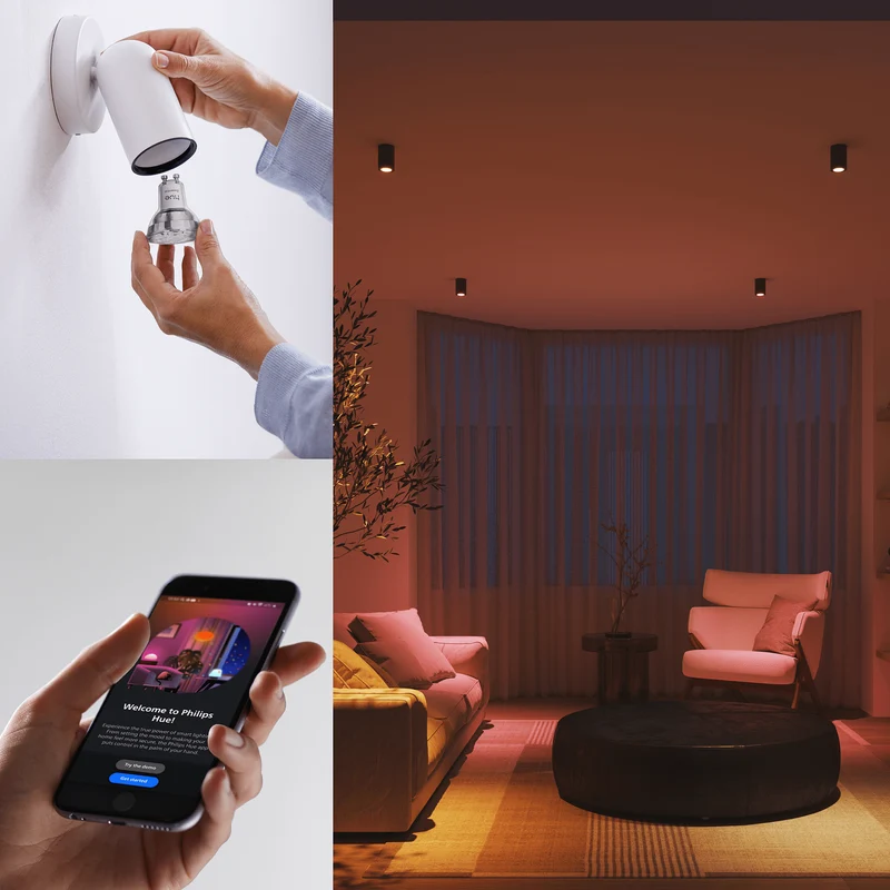 Philips Hue Essential GU10 Spotlight Smart Bulb, 3-pack