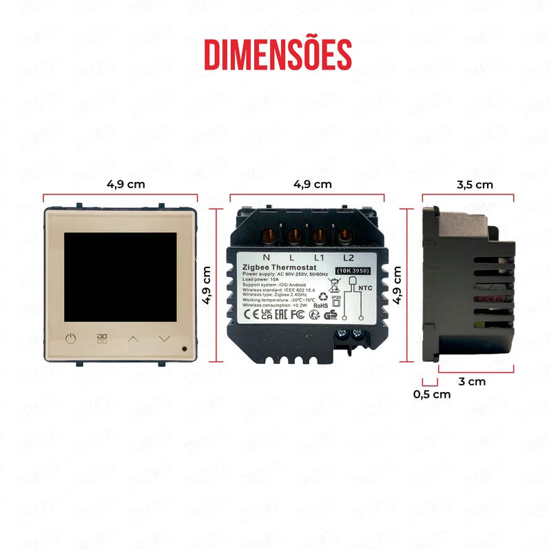 Smartify vPRO Módulo Termóstato piso Radiante c/ Circulação de Águas Inteligente Zigbee Dourado - SYPMTTAZBDR