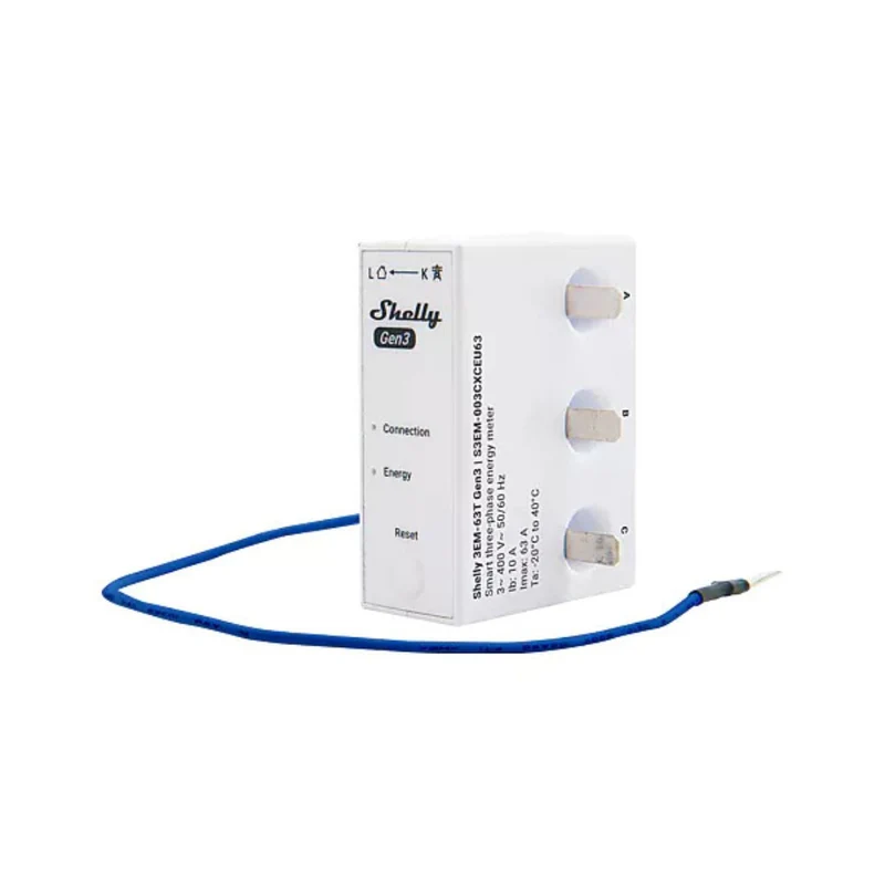 Shelly 3EM-63T Gen3 - Medidor de consumo trifásico com Terminais WiFi c/ 3 TC’s