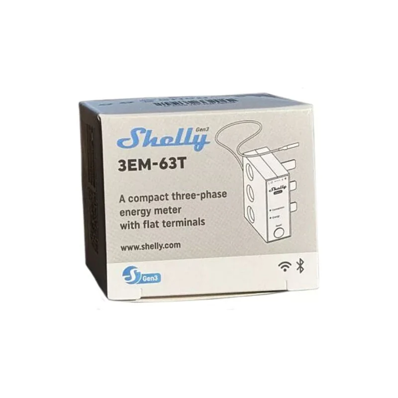 Shelly 3EM-63T Gen3 - Medidor de consumo trifásico com Terminais WiFi c/ 3 TC’s