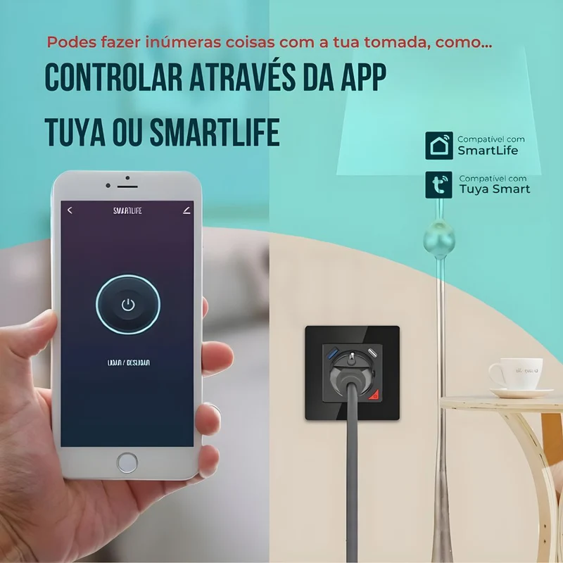 Tomada Inteligente Embutida 16A 3500W WiFi + USB-C e USB-A Smartify - Preto