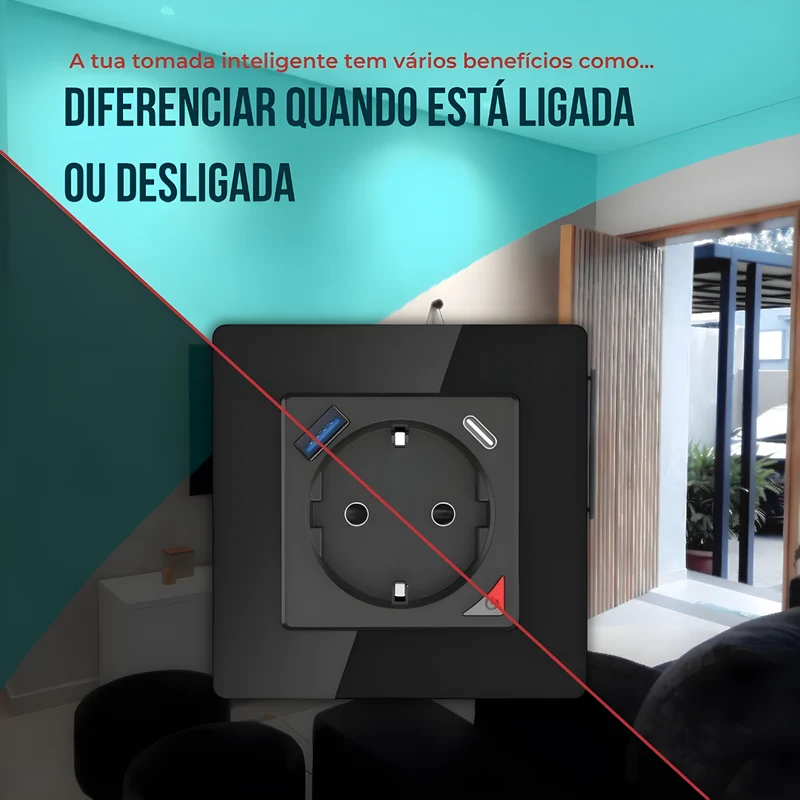 Tomada Inteligente Embutida 16A 3500W WiFi + USB-C e USB-A Smartify - Preto