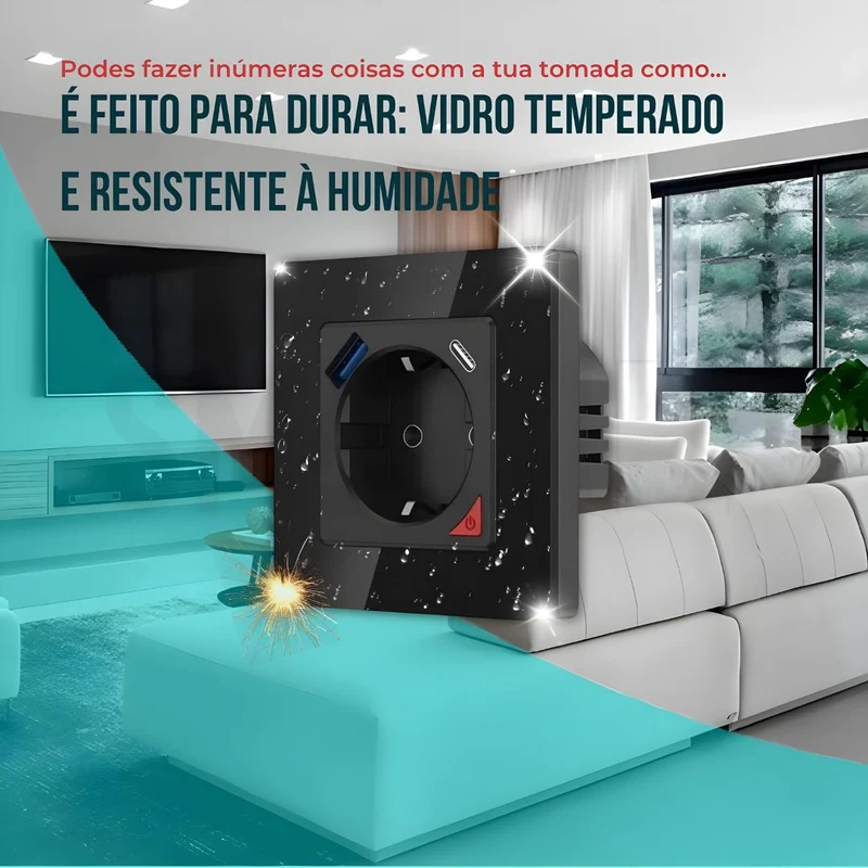 Tomada Inteligente Embutida 16A 3500W WiFi + USB-C e USB-A Smartify - Preto