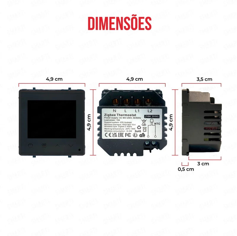 Smartify vPRO Módulo Termóstato piso Radiante c/ Circulação de Águas Inteligente Zigbee Preto - SYPMTTAZBPR