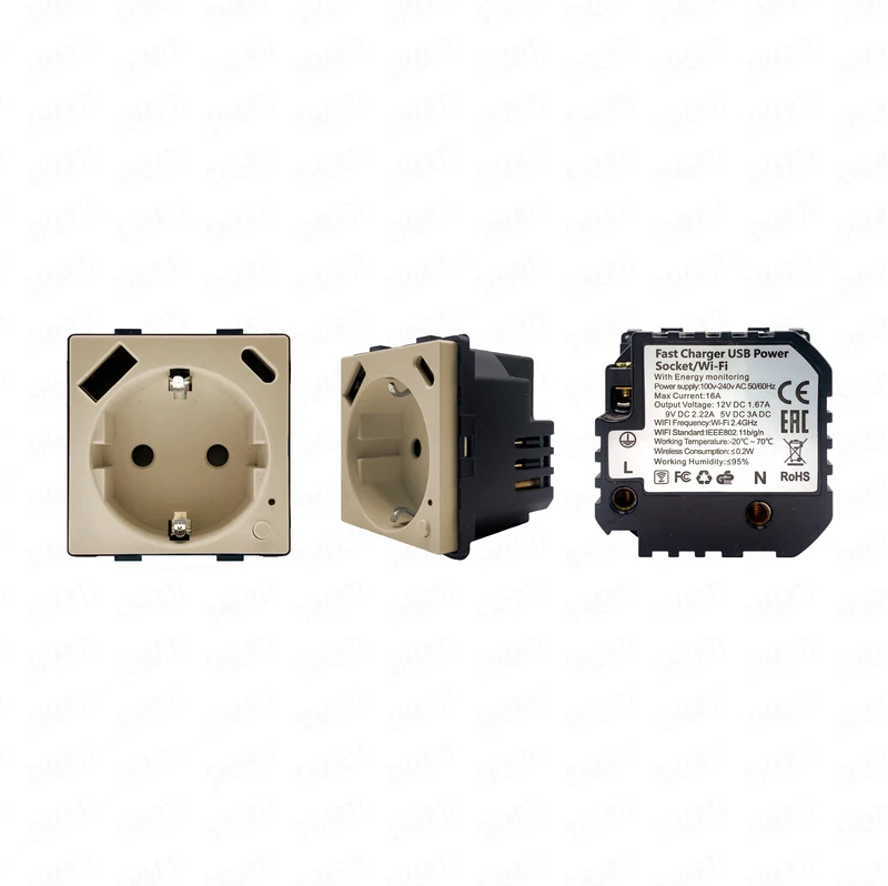 Smartify vPRO Módulo Tomada Inteligente Wifi c/ USB-C e USB-A c/ Medidor de Energia dourado - SYPMTUEWFDR