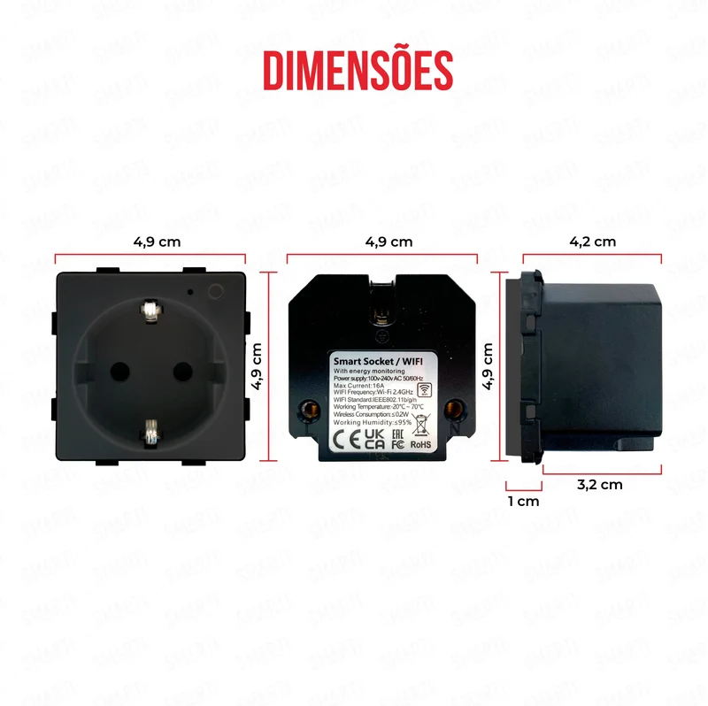 Smartify vPRO Módulo Tomada Inteligente Wifi c/ Medidor de Energia Preto - SYPMTEWFPR