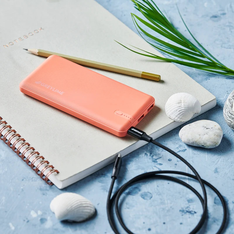 GreyLime OCEAN 10.000 mAh powerbank, 2 x USB-A output, Coral Red