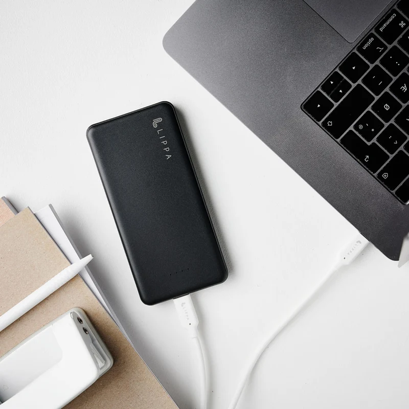 Lippa 10.000 mAh powerbank, 2 x USB-A output, Sort