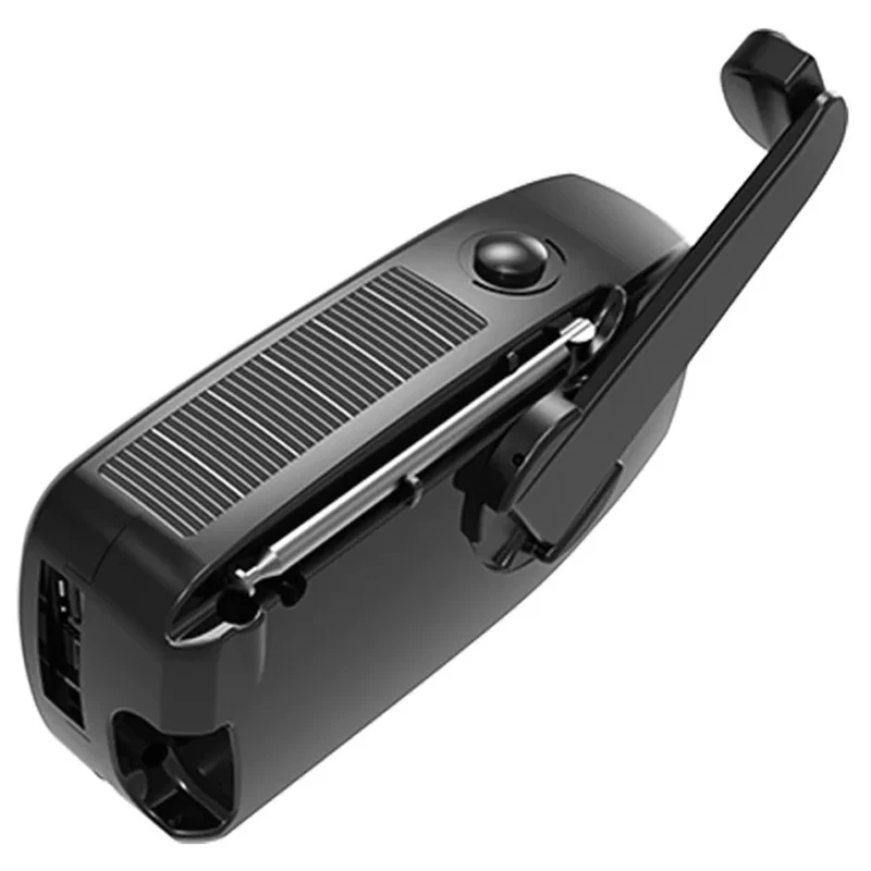 Lippa FM nødradio med håndsving og solceller, 2.000 mAh powerbank, Sort