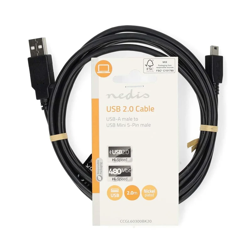 USB-Kabel USB 2.0 - USB-A Male - USB Mini-B 5-Pins Male