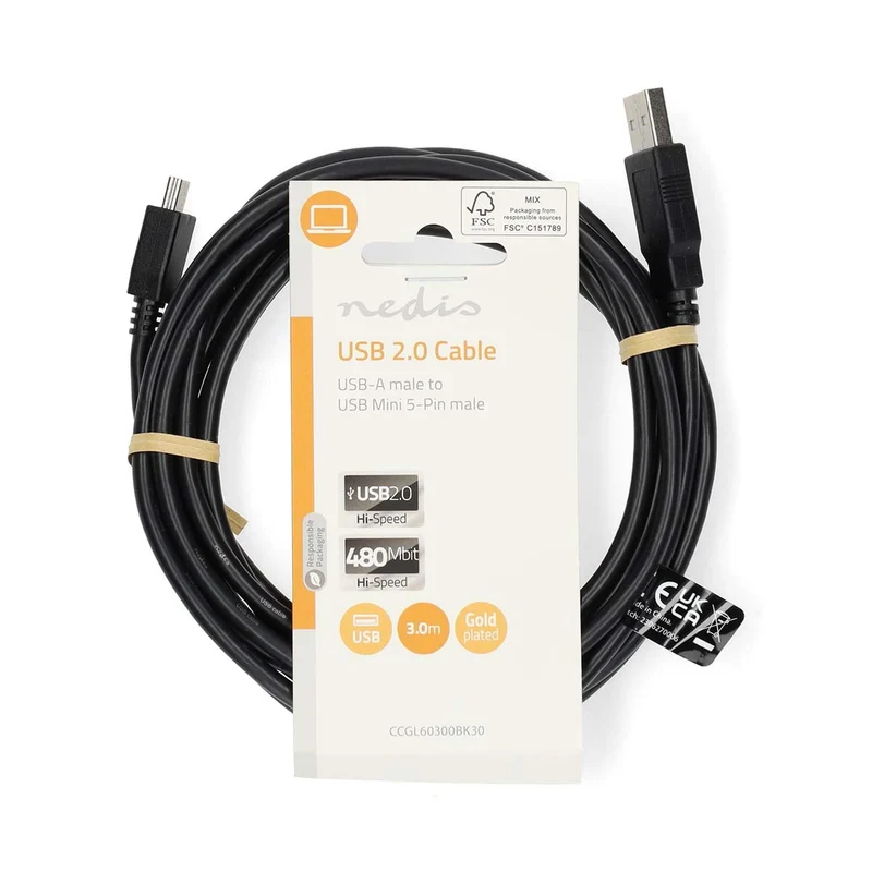 USB-Kabel USB 2.0 - USB-A Male - USB Mini-B 5-Pins Male