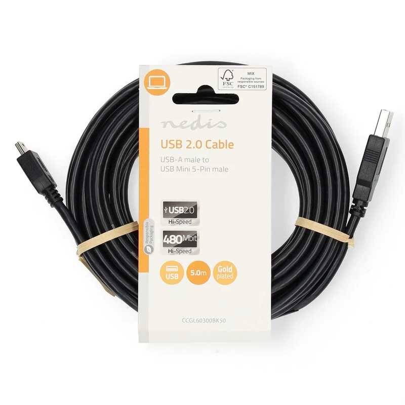 USB-Kabel USB 2.0 - USB-A Male - USB Mini-B 5-Pins Male