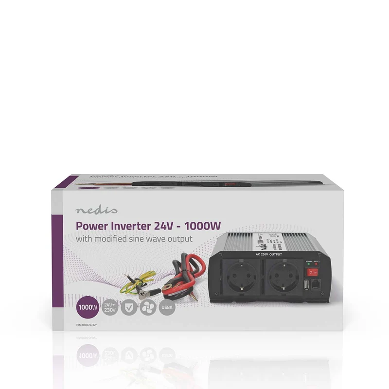 Omvormer Gemodificeerde Sinusgolf Apparaat stroomoutput: Type F (CEE 7/3) / USB-A - 230 V AC 50 Hz - Piekvermogen: 2000W
