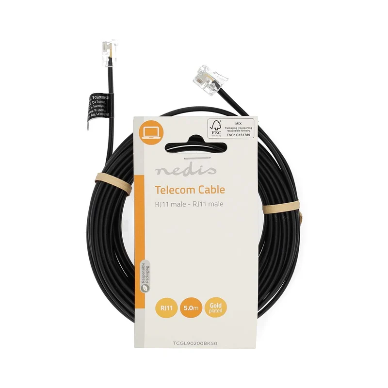 Telecomkabel RJ11 Male - RJ11 Male - Kabel design: Plat