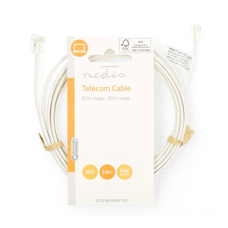 Telecomkabel RJ11 Male - RJ11 Male - Kabel design: Plat