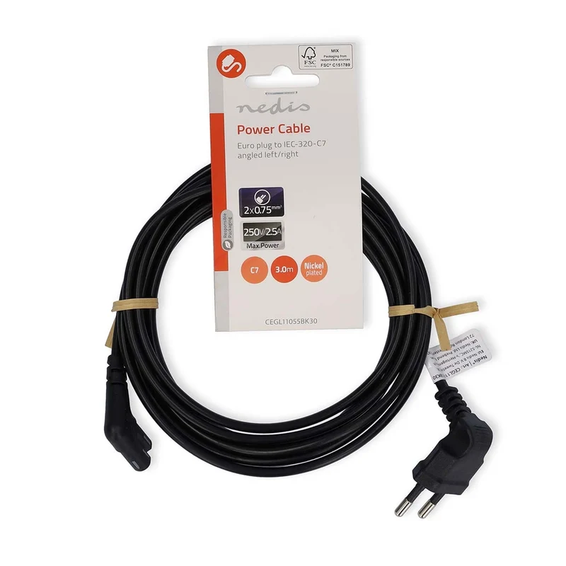 Stroomkabel Euro Male - IEC-320-C7 - Gehoekt