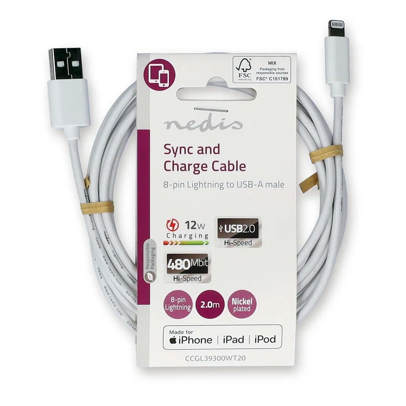 Lightning Kabel USB 2.0 - Apple Lightning 8-Pins - USB-A Male
