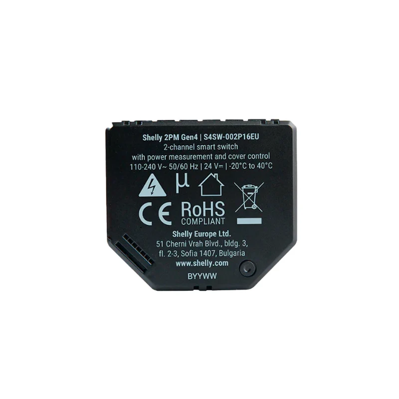 Shelly 2PM Gen4 - Módulo para Estores e Interruptores de 2 canais WiFi/BT/Zigbee/Matter