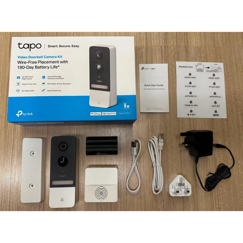 TP-Link TAPO D230S1 Kit Vídeo Porteiro Inteligente WiFi 2K 5MP a Bateria com Campainha