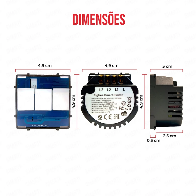 Smartify vPRO Módulo de 3 Canais Inteligente Zigbee (sem neutro) - SYPM03ZB