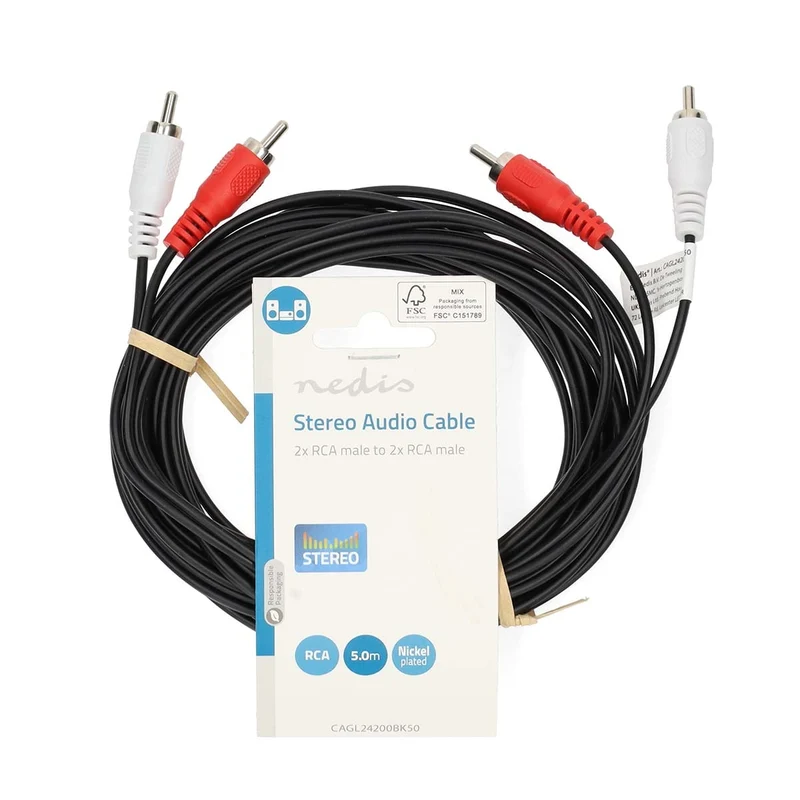 Stereo-Audiokabel 2x RCA Male - 2x RCA Male - Vernikkeld