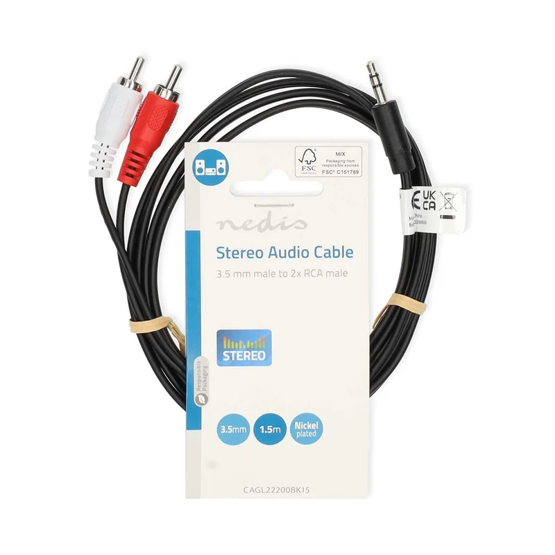 Stereo-Audiokabel 3,5 mm Male - 2x RCA Male - Vernikkeld