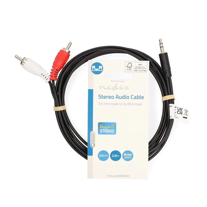 Stereo-Audiokabel 3,5 mm Male - 2x RCA Male - Vernikkeld