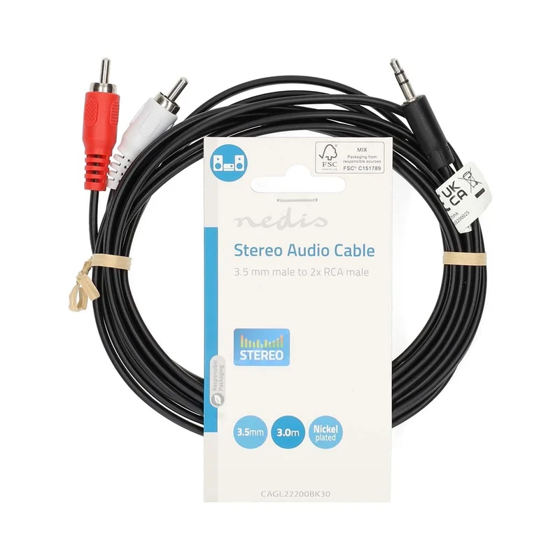 Stereo-Audiokabel 3,5 mm Male - 2x RCA Male - Vernikkeld