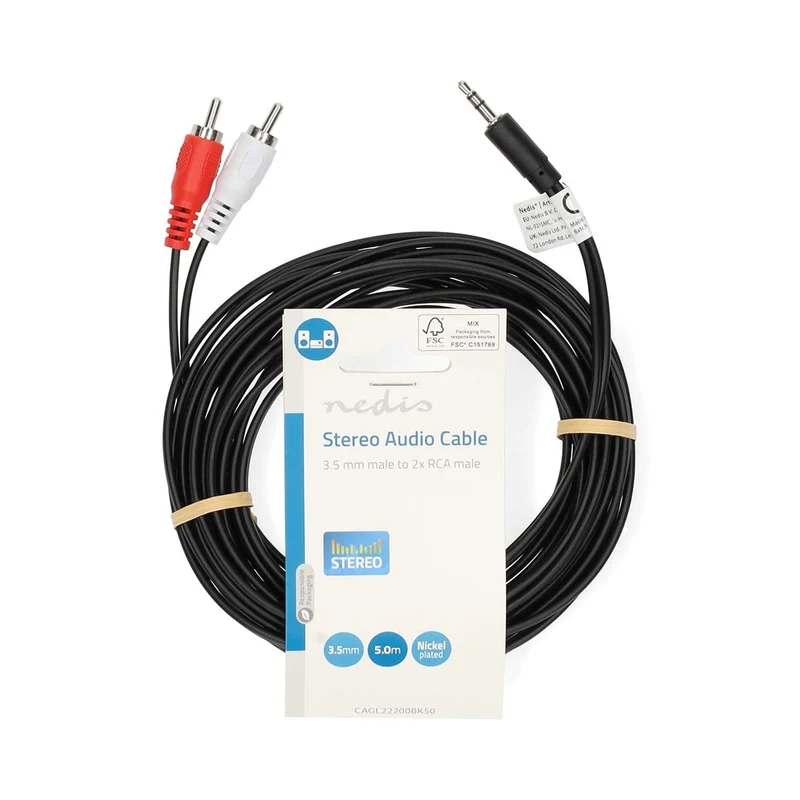 Stereo-Audiokabel 3,5 mm Male - 2x RCA Male - Vernikkeld