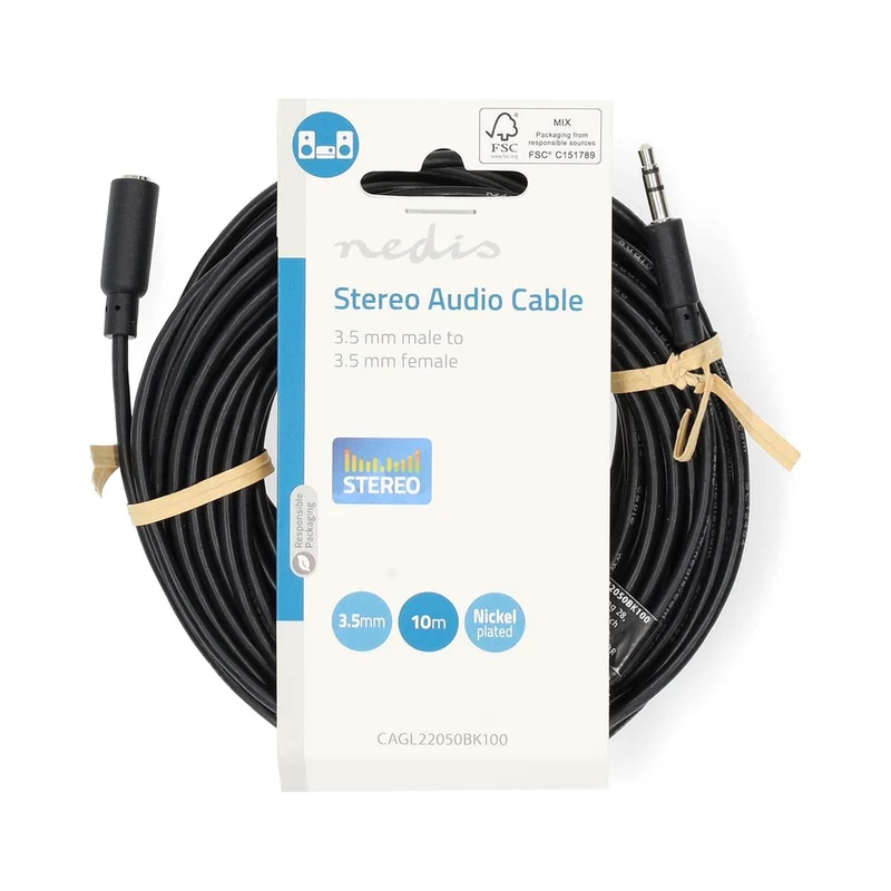 Stereo-Audiokabel 3,5 mm Male - 3,5 mm Female - Vernikkeld