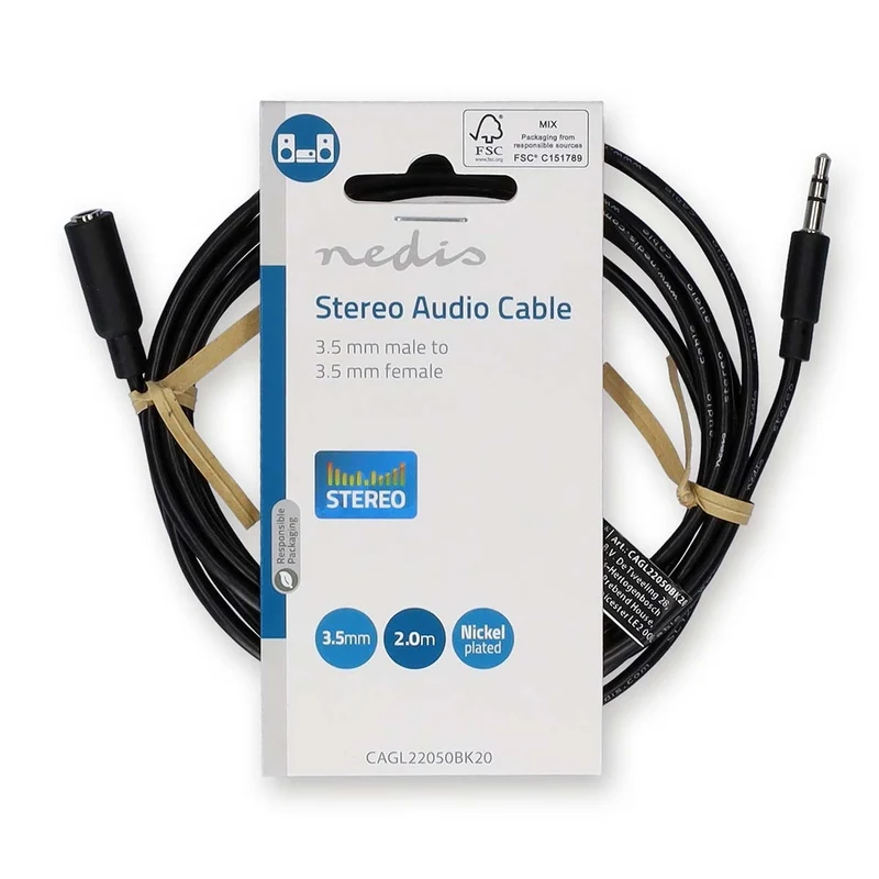 Stereo-Audiokabel 3,5 mm Male - 3,5 mm Female - Vernikkeld