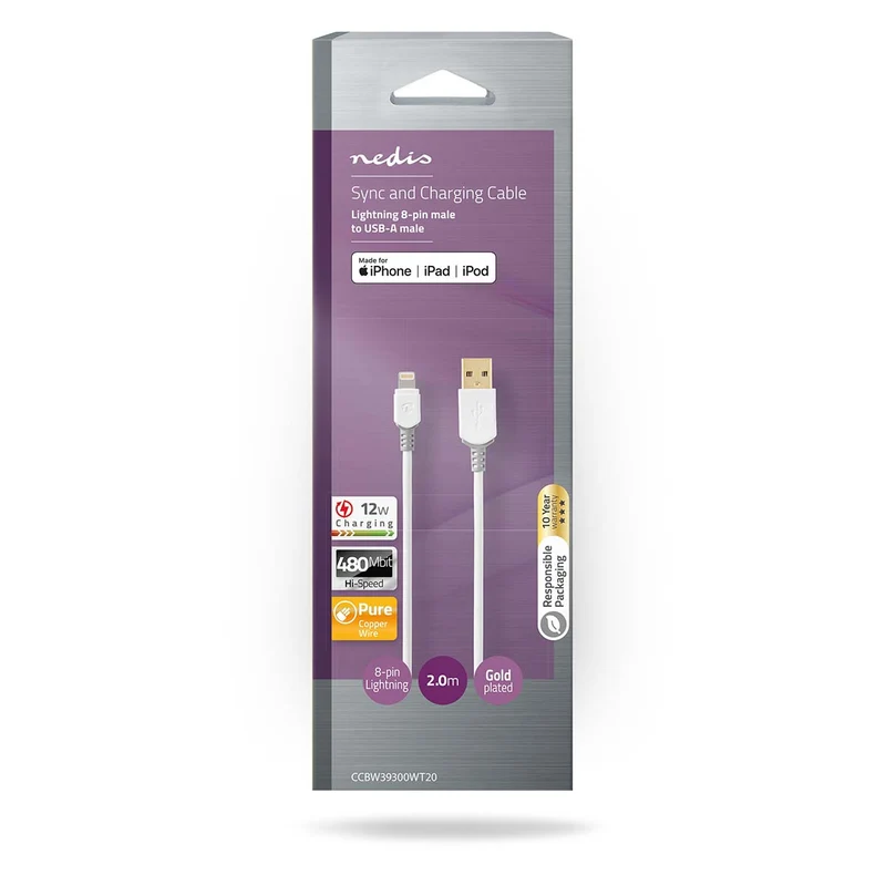 Lightning Kabel USB 2.0 - Apple Lightning 8-Pins - USB-A Male