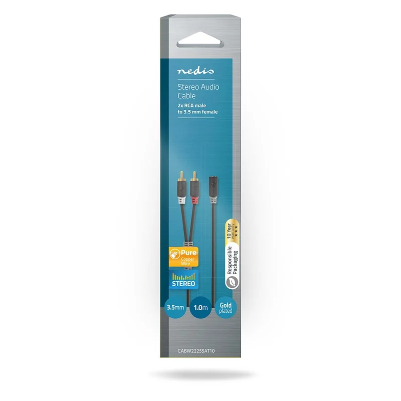 Stereo-Audiokabel 2x RCA Male - 3,5 mm Female - Verguld